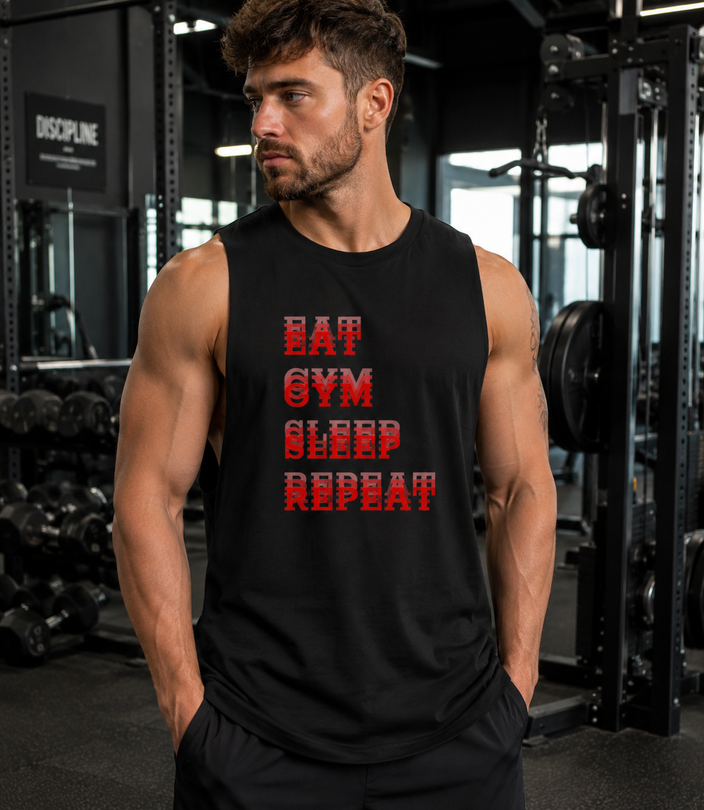 Mens Jersey Big Tank Top EAT GYM SLEEP REPEAT