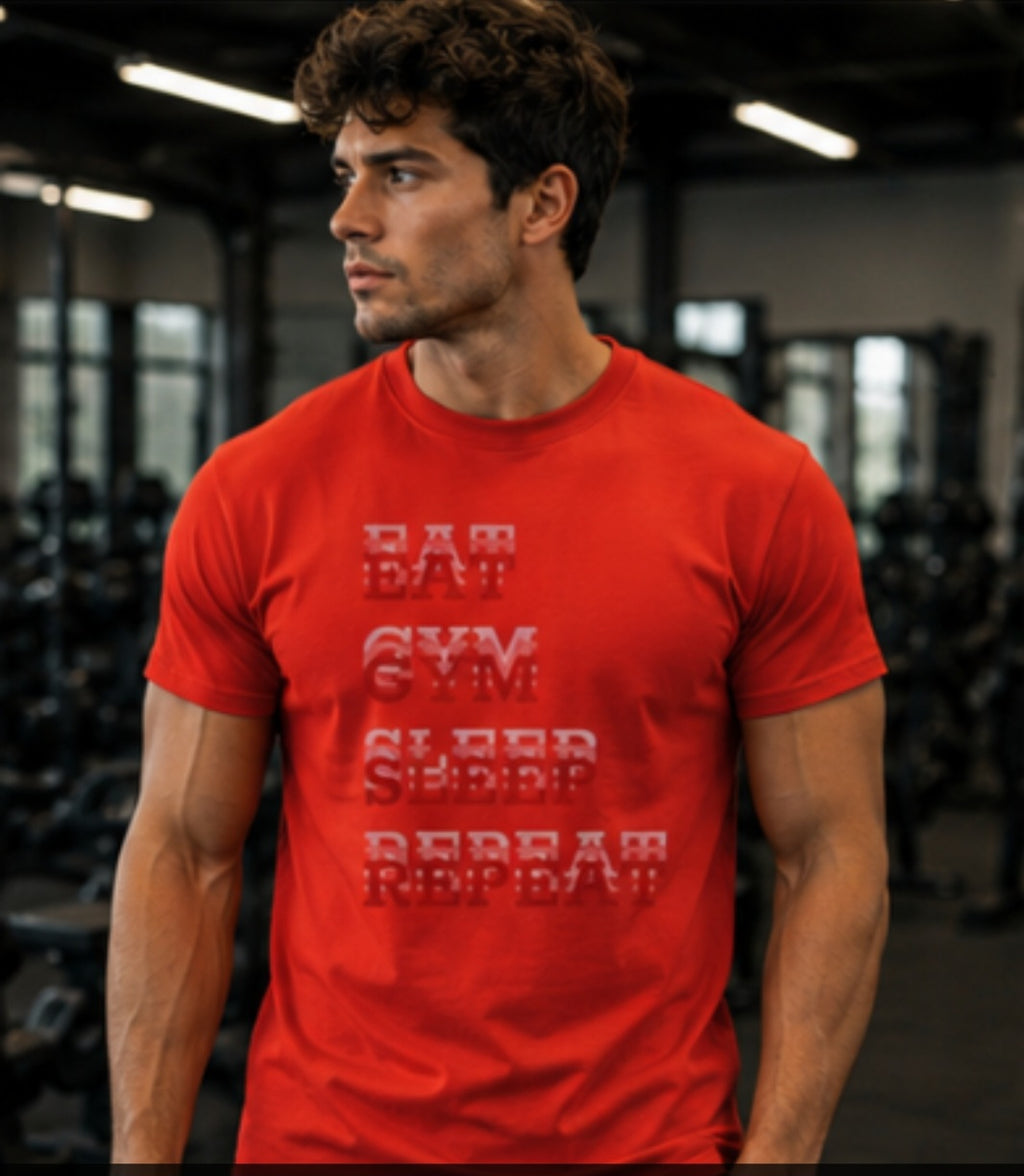 Mens Heavy Cotton T‑Shirt (TP) EAT GYM SLEEP REPEAT